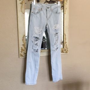 Levi 511 jeans. Light blue, distressed. Size 28/30